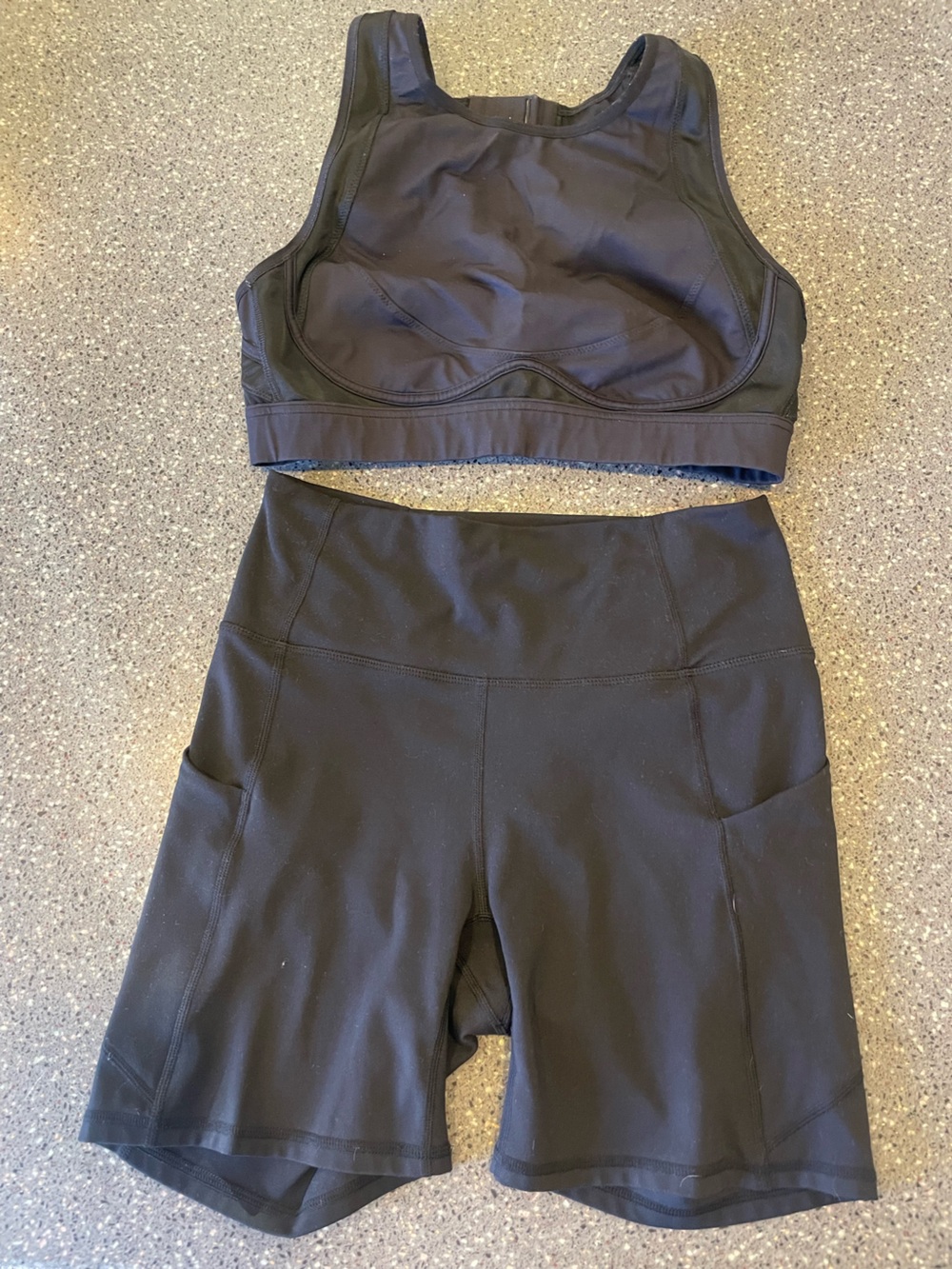 Fabletics Black Sports Bra and High-Waist Bike Shorts Set
